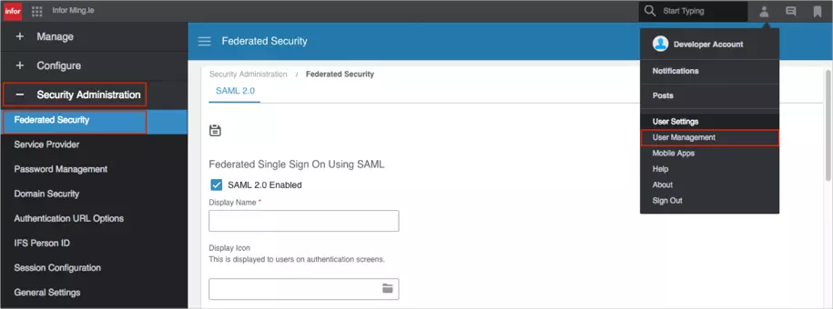 infor cloudsuite sso admin page